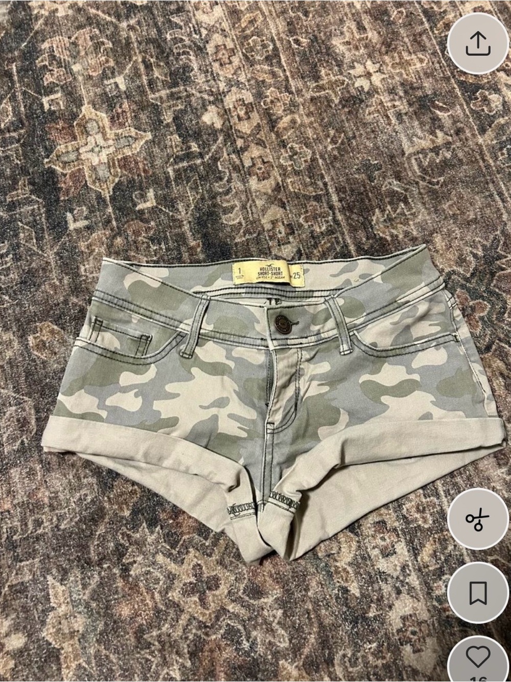 Vintage Hollister Women's Camo Roll-Cuff Denim Shorts - Olive Camo
